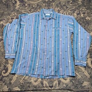 Vtg 90s Sabre London UK Long Sleeve Button Up Shirt Mens Size 16" Geometric
